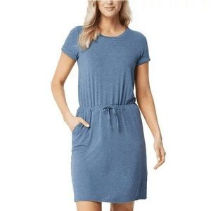 NWT 32 Degrees Cool Womens Soft Lux Dress Drawstring Waist Heather Ash Blue